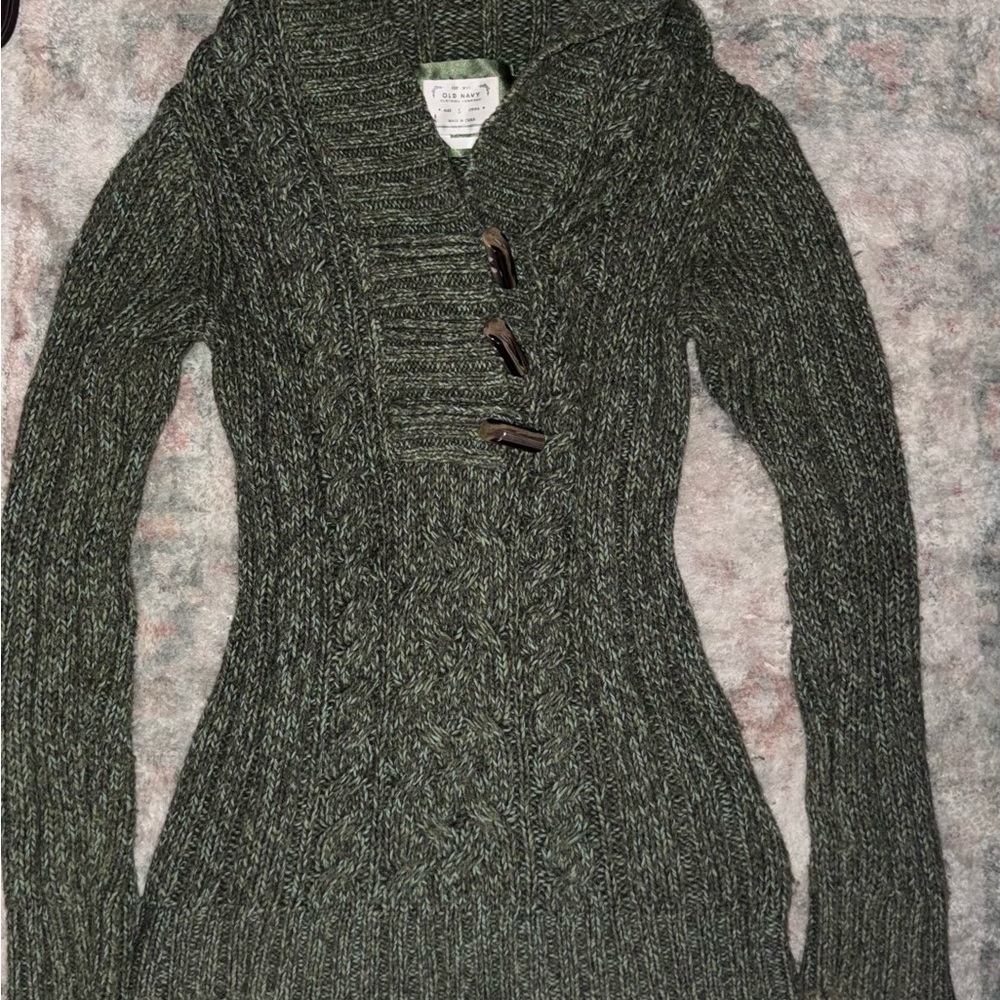 Green Cable Knit Sweater With Hood